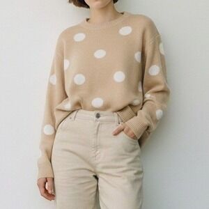 Anthony Richards Womens Polka Dot Sweater Neutral Soft Crew Neck Petite Large